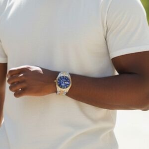 New 50 Meters Resistance Swanson Blue and Gold Men's Watch Japan